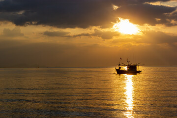 boat at sunset, Fishing boats at sunset, Bang Lamung, Chon Buri, Thailand