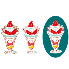 いちごパフェのイラスト　3種