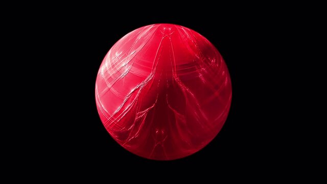 Abstract red 3D render grunge disheveled messy surface ball isolated transparent with alpha channel Quicktime prores 4444. 4K red orb unkempt texture surface seamless looping effect element concept.