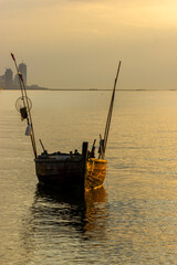 fishing boat at sunset ,Fishing boats at sunset, Bang Lamung, Chon Buri, Thailand