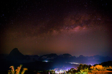 Abstract background of celestial stars, blurred wallpaper of the Milky Way at night, is a natural beauty. Seen during the time of the season