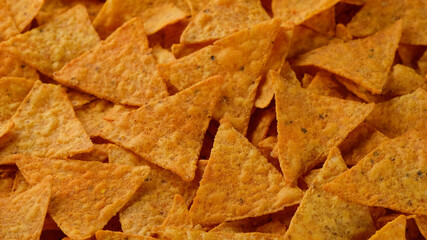 Tortilla Chips top view. Snack Crunchy Tortilla Chips