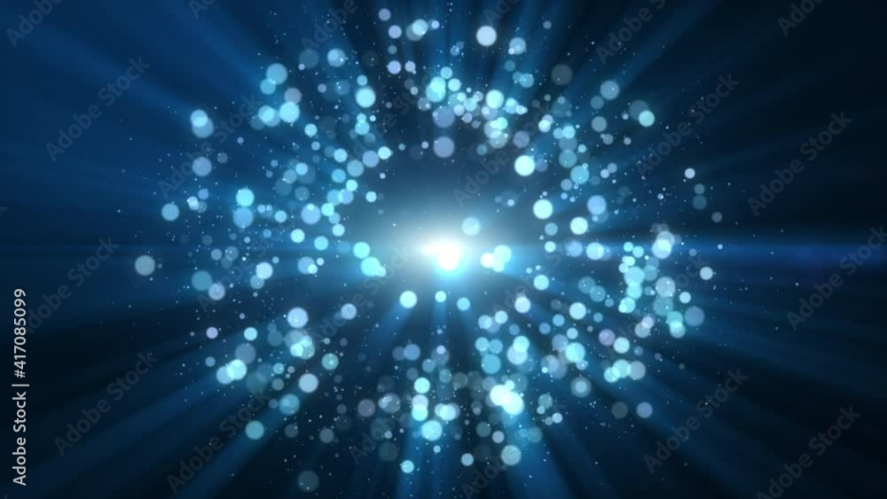 Poster dark blue and glow particle abstract background light ray beam effect.