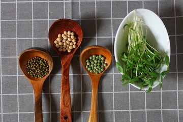 Mung beans and mung bean sprouts.