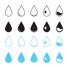 Blue water drop icon set