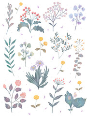 春の優しい色使いのオシャレな植物やお花の白バックのイラスト Wall Mural こみち 奥村 春の優しい色使いのオシャレな植物やお花の白バックのイラスト Wall Mural こみち 奥村