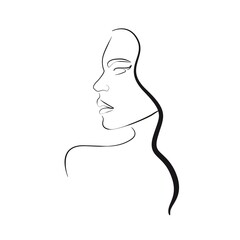 Woman Abstract Face One Line Drawing. Female Portrait Minimalist Style. Modern Minimal Print. Trendy Illustration for Cosmetics. Continuous Line Art. Fashion Minimal Print. Beauty Logo. Vector