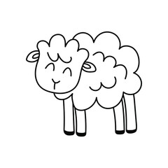 Spring sheep doodle. linear vector illustration. hand-drawn symbols and style objects . Cute lamb. Simple, black animal drawing for sticker, decor, postcard, badge, coloring book, logo