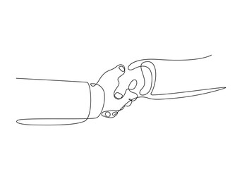 Handshake of Business Partners Line Art Drawing. Business Concept Minimal One Line Illustration. Hands Couple Continuous Line Drawing. Modern Minimalist Contour Illustration. Vector EPS 10.
