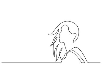 Woman Face Continuous One Line Drawing. Female Art Print Line Drawing Sketch Illustration. Woman Face Modern Print. Minimalist Female Contour Art Design. Vector EPS 10.