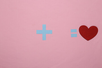 Equation with blank space and heart on pink background