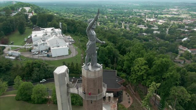 Aerial: Vulcan Park & statue, Birmingham, Alabama, USA