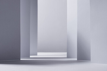 Modern simple white grey abstract background with stripes, perspective, light and shadow as abstract city or scene.