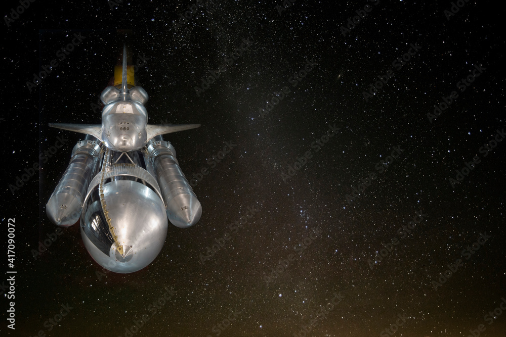 Poster spaceship in space with copy space. the elements of this image furnished by nasa.
