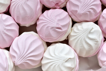 Pink and white marshmallow close up in a box