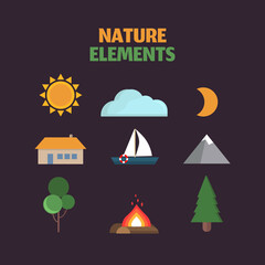 Set of nature elements in flat style