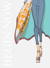 Fashionable poster with female legs. Start now. Vector fashion illustration.