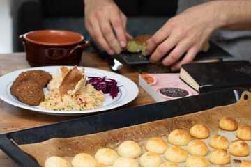 Cooking at home, preparing food