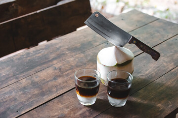 Coffee is mixed with coconut water as a summer drink and hemp plant.