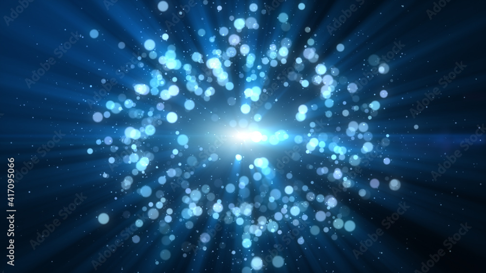 Aufkleber dark blue and glow particle abstract background light ray beam effect.