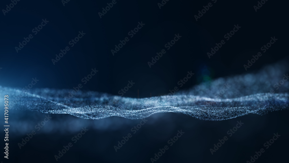 Poster dark blue and glow particle abstract background. 3d rendering