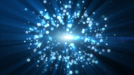 Obraz premium Dark blue and glow particle abstract background light ray beam effect.