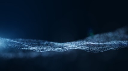 Dark blue and glow particle abstract background. 3D rendering