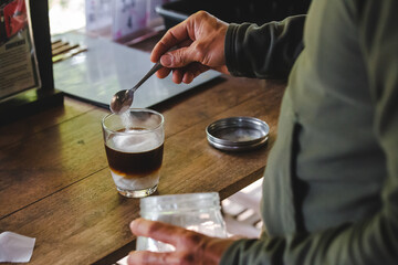 Coffee is mixed with coconut water as a summer drink and hemp plant.