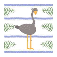 Cute ostrich in cartoon style. Vector illustration.