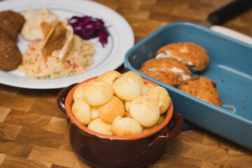 Pao de queijo, a brazilian mini cheese bread finger food, party food and snack