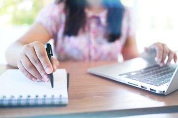 Woman working in cafe coronavirus COVID-19 Social distancing  keep distance in public society people to protect COVID