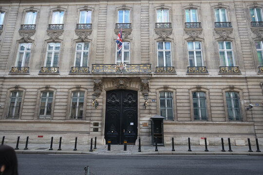 The facade of the british embassy in the rue Saint-Honor&eacute;. february 2021, Paris - France.