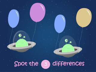 Spot the differences. Child educational game with flying saucer.