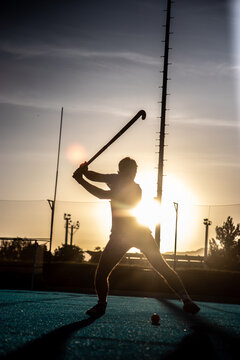 Field Hockey Silhouette On Blue Astroturf