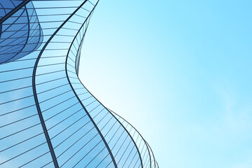Low angle view of futuristic architecture, Skyscraper of office building with curve glass window, 3D rendering. © nuchao