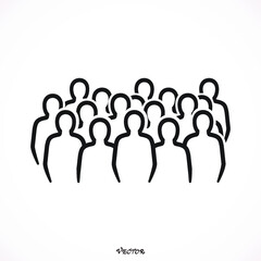 Silhouette crowd, people, line, flat style, isolated on white