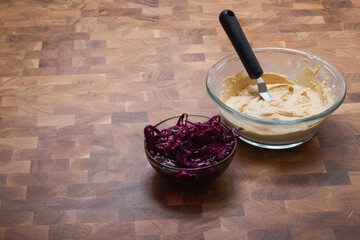 Vegan hummus with red cabbage