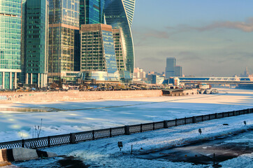 The modern "Moscow City" complex on the bank of the Moskva River, Russia