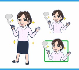 ピンクのYシャツを着た女性