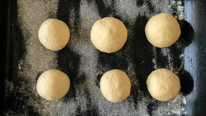 Close-up of raw dough for buns, cakes. On the wick. Flour products. Gluten free