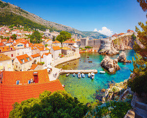Splendid view at famous european city of Dubrovnik on a sunny day. Location place Croatia, South...