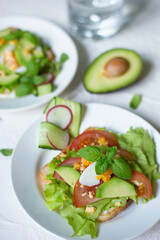 Breakfast sandwich on a white table