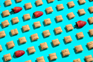 Dry breakfast patterns top view on colored background