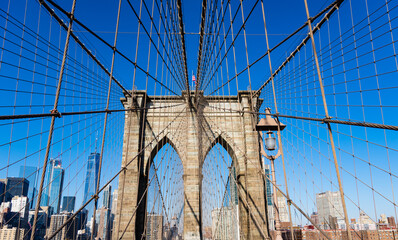 Brooklyn Bridge Details and Manhattan Skyline