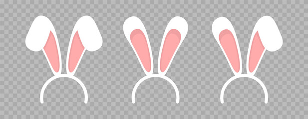 Set of easter bunny ears isolated mask on transparent background. Set of masks bunny ear on transparent background. Easter Rabbit ears collection. Vector illustration