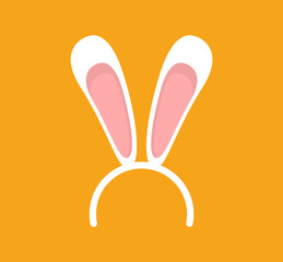 Easter bunny ears isolated on yellow background. Mask bunny ear on yellow background. Easter Rabbit ears. Vector illustration