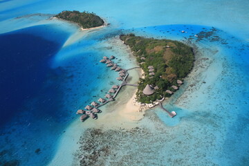 Aerial view of an atoll in Bora Bora