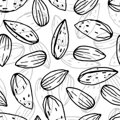  Seamless pattern with Almond. Hand drawn vector nut. Nuts backdrop. For wallpapers, wrapping papers, restaurant menu, web page background, textile. Hand drawn style. Organic food seamless pattern. 