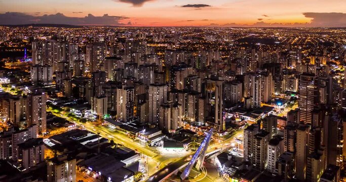 sunset with buildings in the western sector of Goi&acirc;nia, Goi&aacute;s, Brazil, hyperlapse over the well-known Simao Carneiro Square