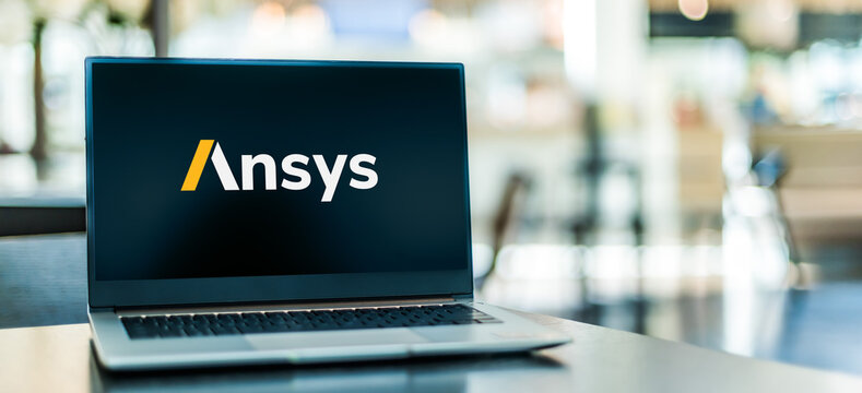 Laptop computer displaying logo of Ansys